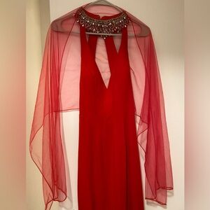 JVN by Jovani Red Backless Dress with Beaded Neckline